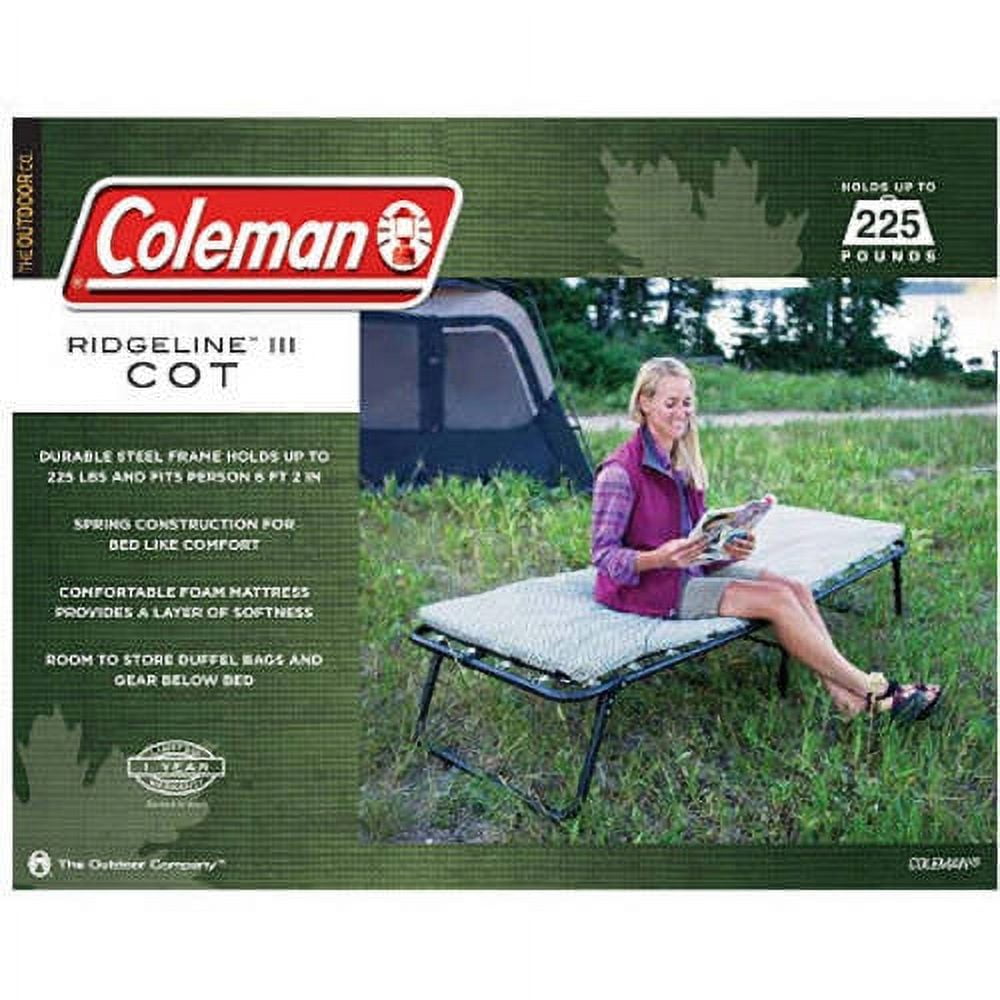 Coleman Ridgeline Camping Cot with Foam Sleeping Pad, 26 x 13 x 75 in, Green