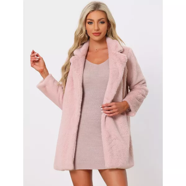 Allegra K Women's Lapel Collar Faux Fur Fuzzy Winter Long Overcoat with Pockets
