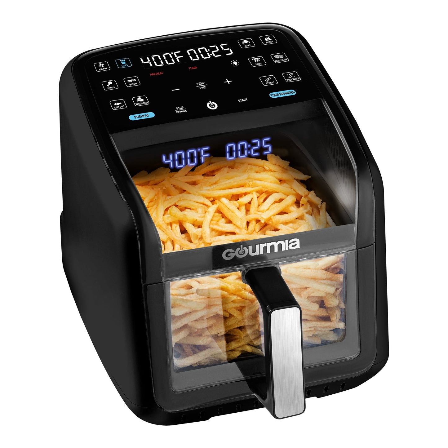 Gourmia Panorama 7-QT Digital Air Fryer w/ Panoramic View, Holographic Display, & 12 Presets, Black, New