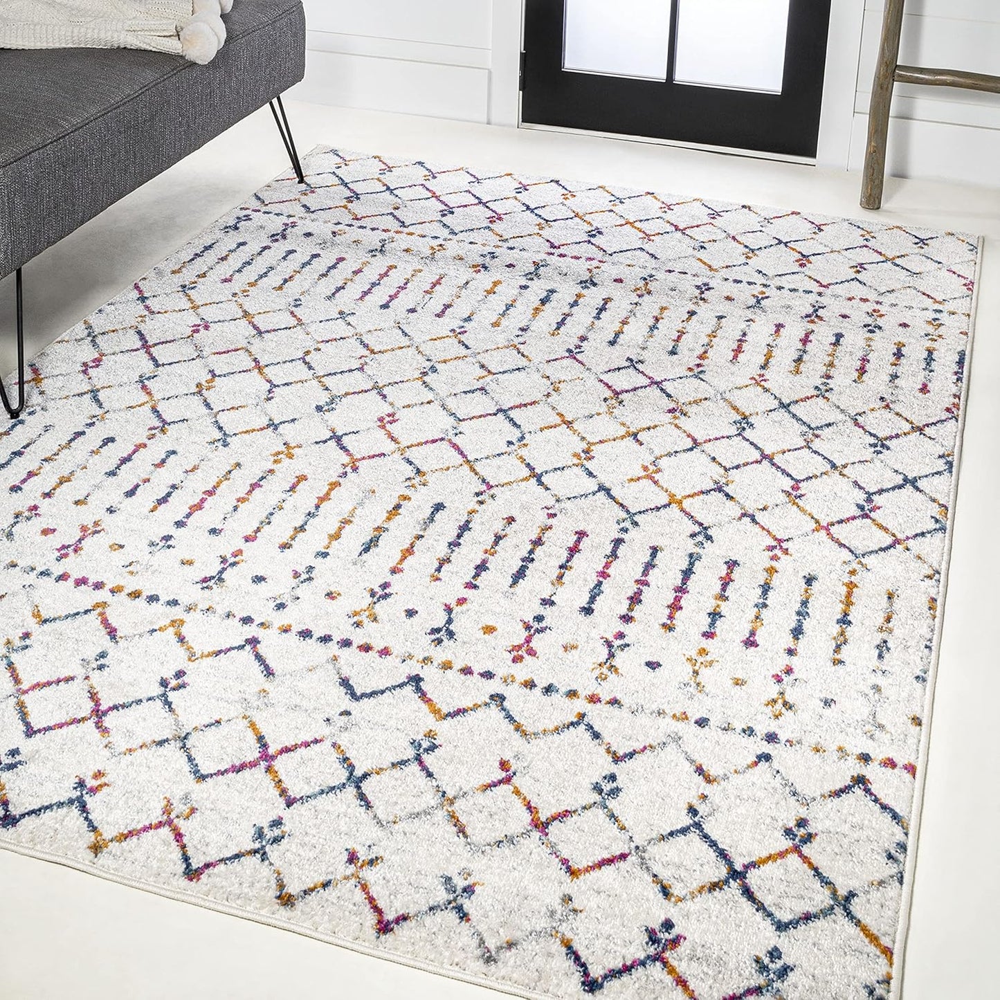 JONATHAN Y MOH101B-8 Moroccan Hype Boho Vintage Diamond 8 ft. x 10 ft. Area-Rug, Bohemian, Southwestern, Casual, Transitional, Pet Friendly, Non Shedding, Stain Resistant, Easy-Cleaning, Cream/Gray