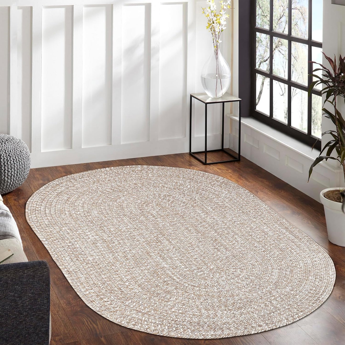 Superior Reversible Braided Indoor/Outdoor Area Rug, 6' x 9', Latte-White