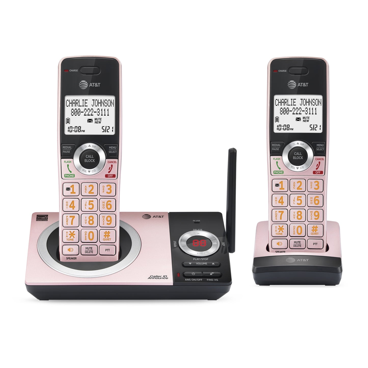 AT&T CL82229 2 Handset Cordless Expandable Answering System with Smart Call Block, Rose Gold