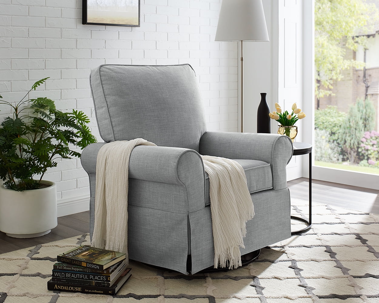 Angel Line Natalie Upholstered Swivel Glider, Gray Fabric