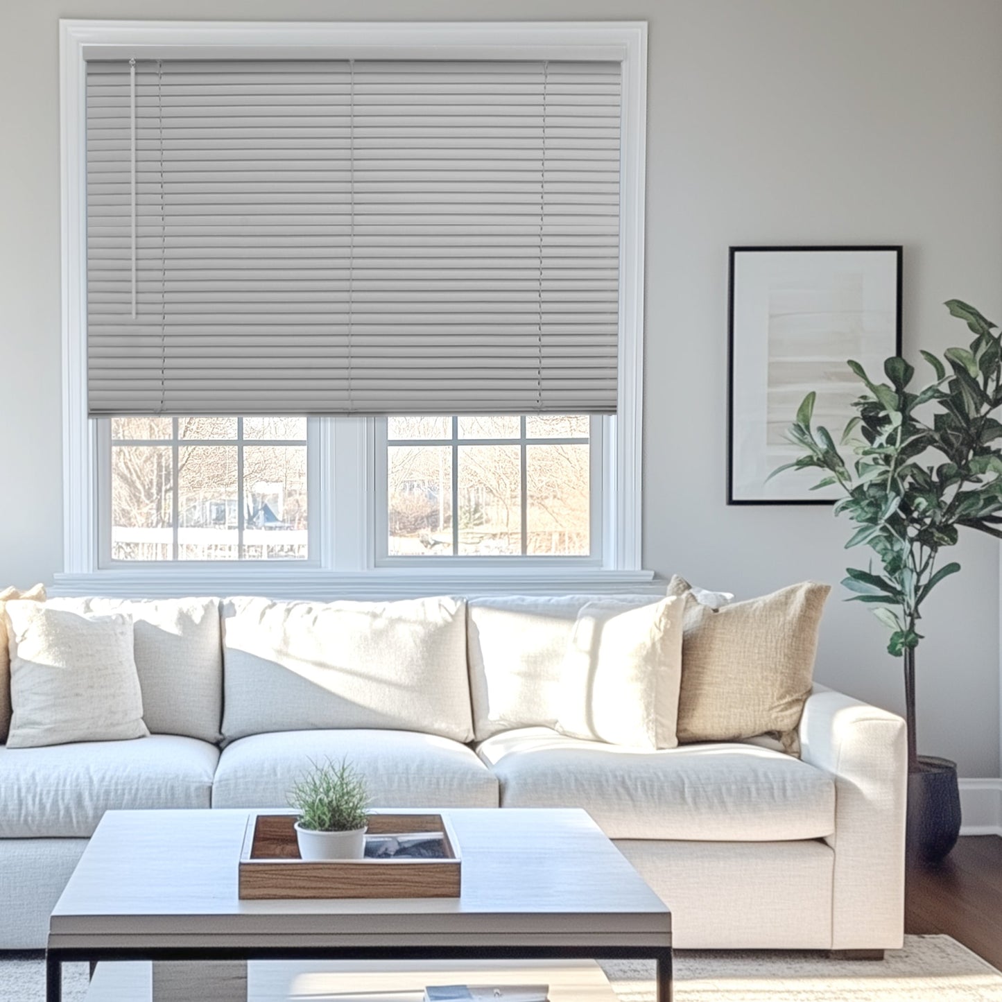 Chicology Cordless 1" Vinyl Mini Window Blinds Gloss Gray 32.5"W X 48"H