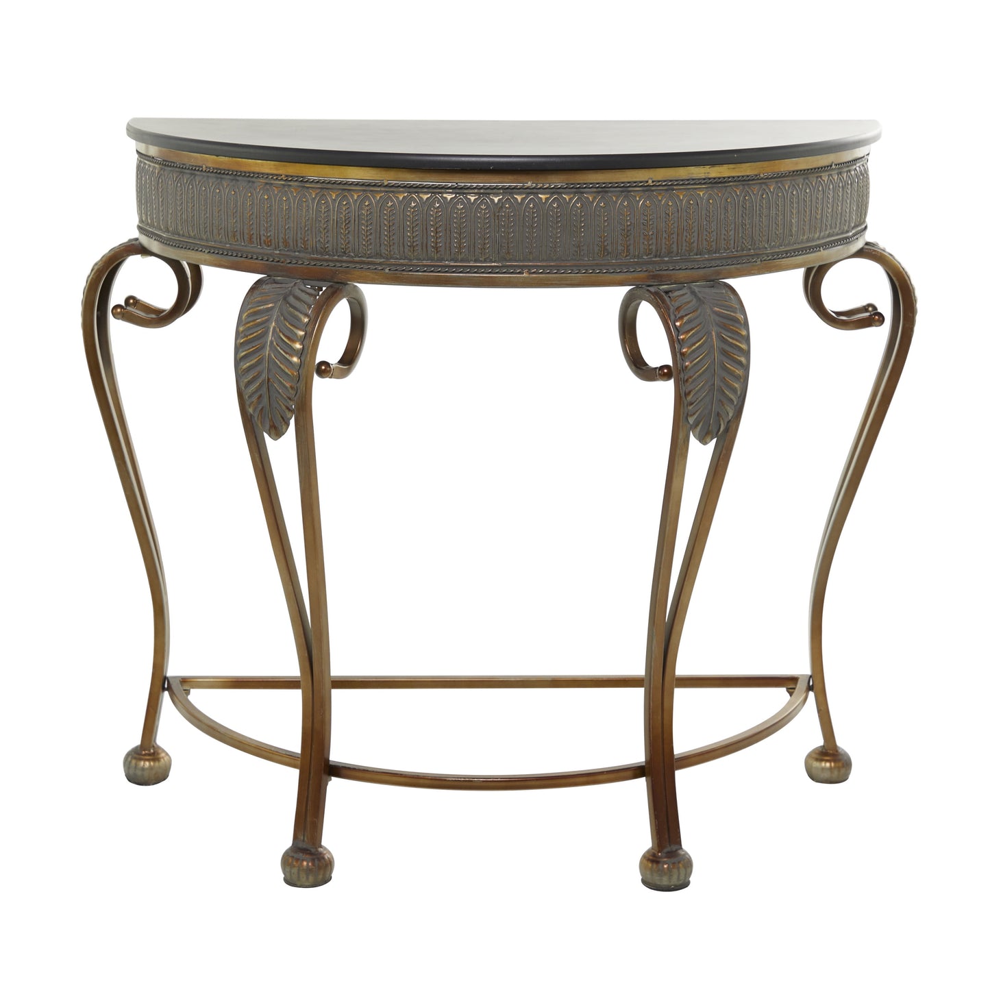 DecMode 41" x 33" Gold Metal Embossed Leaf Console Table with Ornate Scroll Legs, 1-Piece