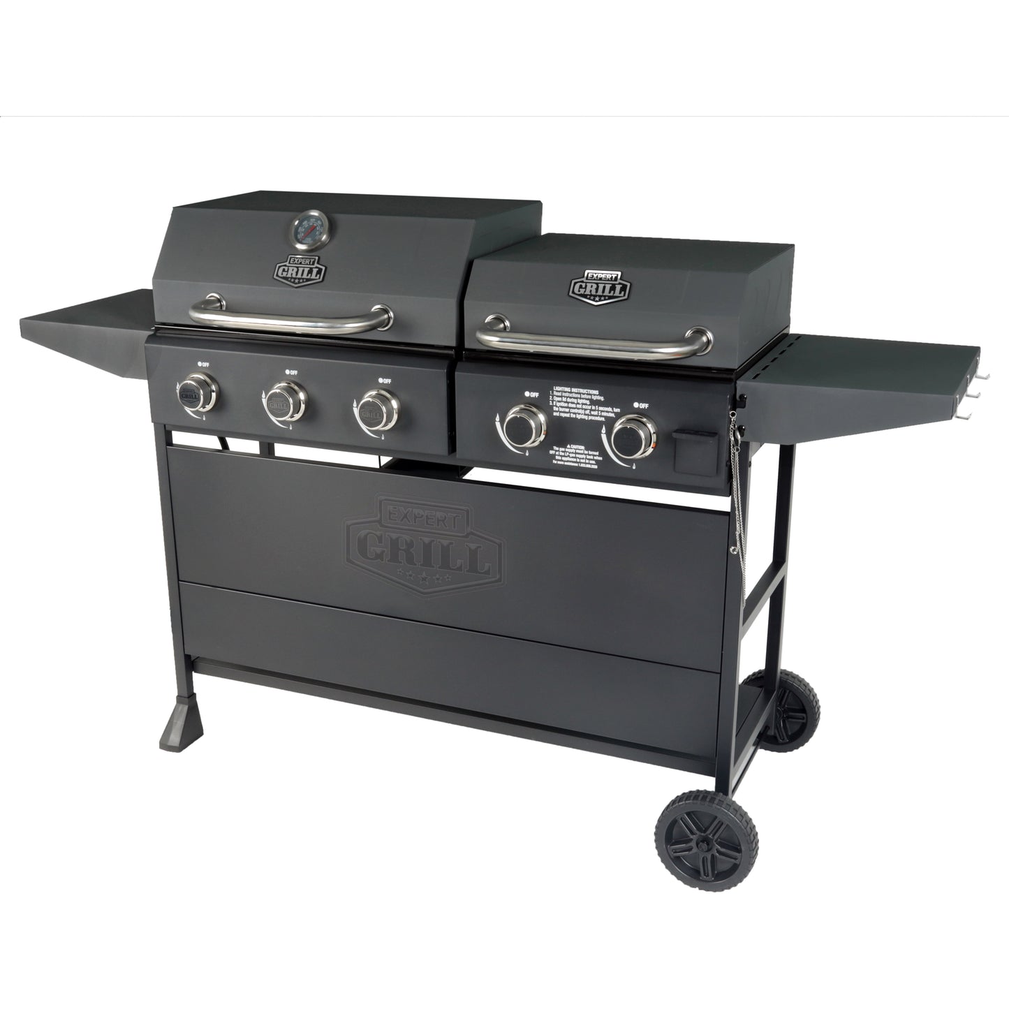 Expert Grill 5-Burner Black Propane Gas Grill and Propane Griddle, Black, New