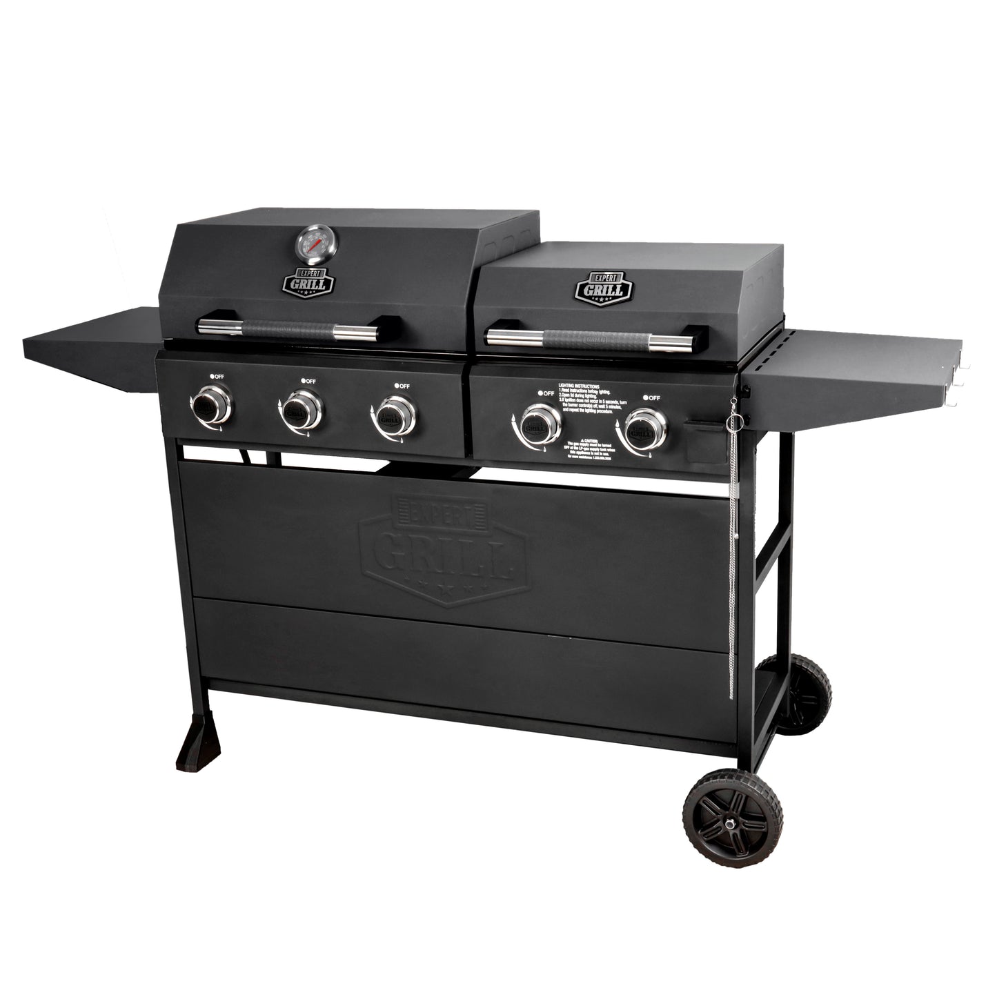 Expert Grill 5 Burner Combination Propane Gas Grill and Propane Griddle, Black, New
