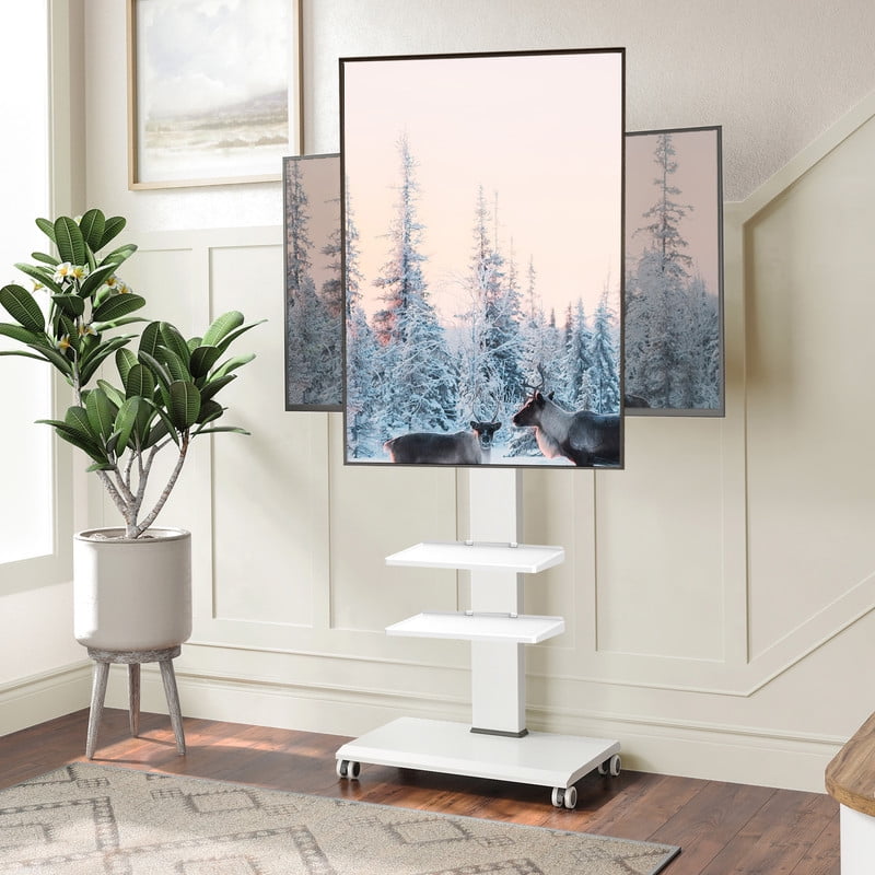 FITUEYES Rolling TV Stand for 32-70 inch with Two Shelf,White