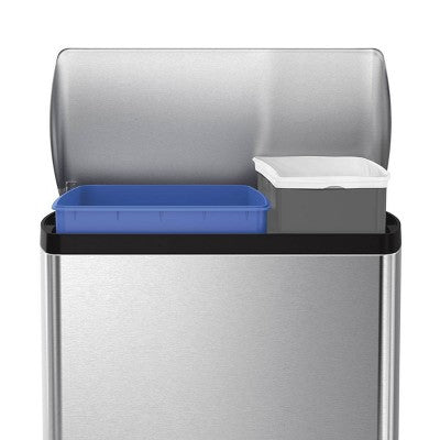 simplehuman 46L Dual Compartment Kitchen Step Trash Can & Recycler Stainless Steel Garbage Can with Fingerprint Proof Finish