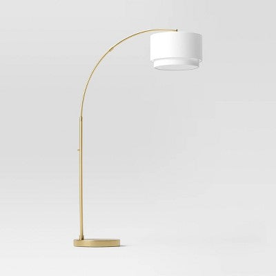 68"x41" Knurled Metal Arc Floor Lamp with Tiered Shade Brass - Threshold: Curved Standing Illumination for Living Room