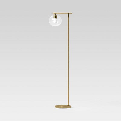 Brass Floor Lamp with Glass Shade - Threshold: Modern Standing Light, ETL Listed, Metal Body