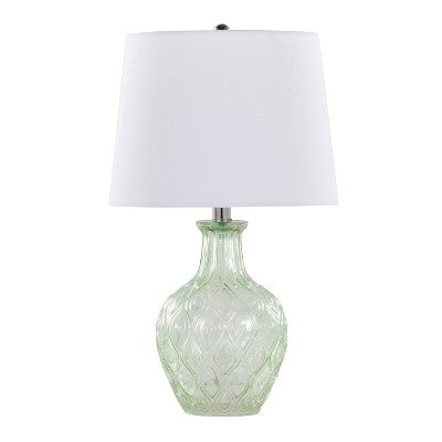 LumiSource (Set of 2) Gloria Round 20" Contemporary Table Lamps Clear Champagne Lustre Glass, Chrome Metal and White Linen Shade
