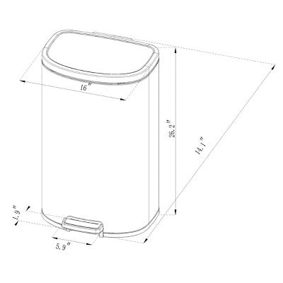 45L D Shape Step Trash Can - Brightroom: Stainless Steel, 13 Gallon, Kitchen Garbage Can, Smooth Finish, Indoor Use