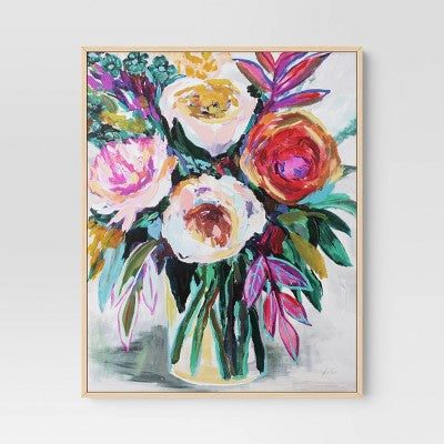 24" x 30" Colorful Floral Framed Canvas Natural - Threshold