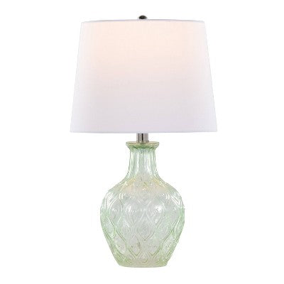 LumiSource (Set of 2) Gloria Round 20" Contemporary Table Lamps Clear Champagne Lustre Glass, Chrome Metal and White Linen Shade