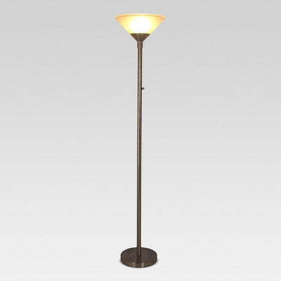 Torchiere Floor Lamp Slate Black with Glass Shade - Threshold: Metal Body, Rotary Dimmer Switch, ETL Listed