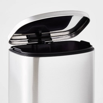 45L D Shape Step Trash Can - Brightroom: Stainless Steel, 13 Gallon, Kitchen Garbage Can, Smooth Finish, Indoor Use
