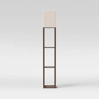 Shelf Floor Lamp Brown - Threshold: ETL Listed, Linen Shade, MDF Body, 62.5" Tall