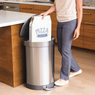 simplehuman 45L Kitchen Step Trash Can with Silent Close Lid Stainless Steel Semi Round Garbage Can with Fingerprint Proof Finish