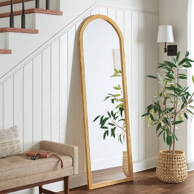 22" x 65" Fluted Arch Floor Mirror Light Natural - Threshold: Pine Frame, No Assembly Required