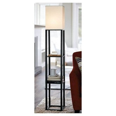 Shelf Floor Lamp Brown - Threshold: ETL Listed, Linen Shade, MDF Body, 62.5" Tall