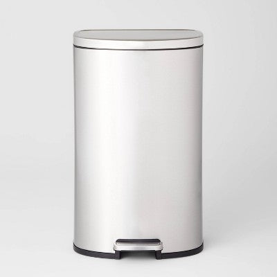 45L D Shape Step Trash Can - Brightroom: Stainless Steel, 13 Gallon, Kitchen Garbage Can, Smooth Finish, Indoor Use