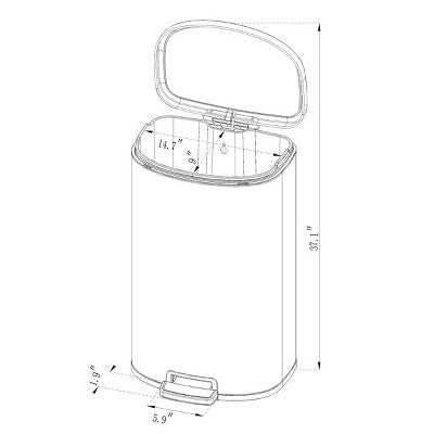 45L D Shape Step Trash Can - Brightroom: Stainless Steel, 13 Gallon, Kitchen Garbage Can, Smooth Finish, Indoor Use