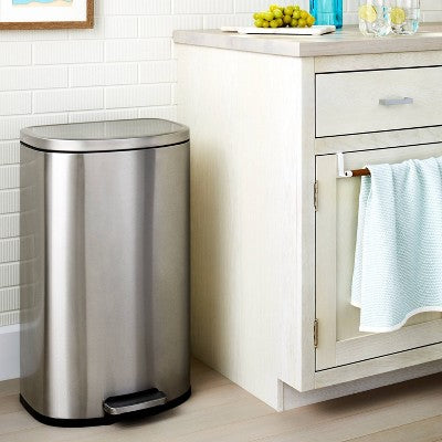 45L D Shape Step Trash Can - Brightroom: Stainless Steel, 13 Gallon, Kitchen Garbage Can, Smooth Finish, Indoor Use