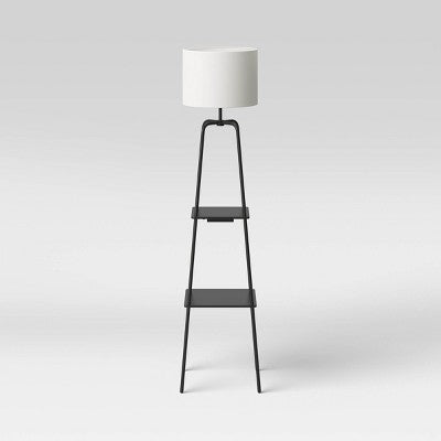 20" Etagere Power Source Shelf Floor Lamp Black Metal/Wood - Threshold: USB Port, Modern Design