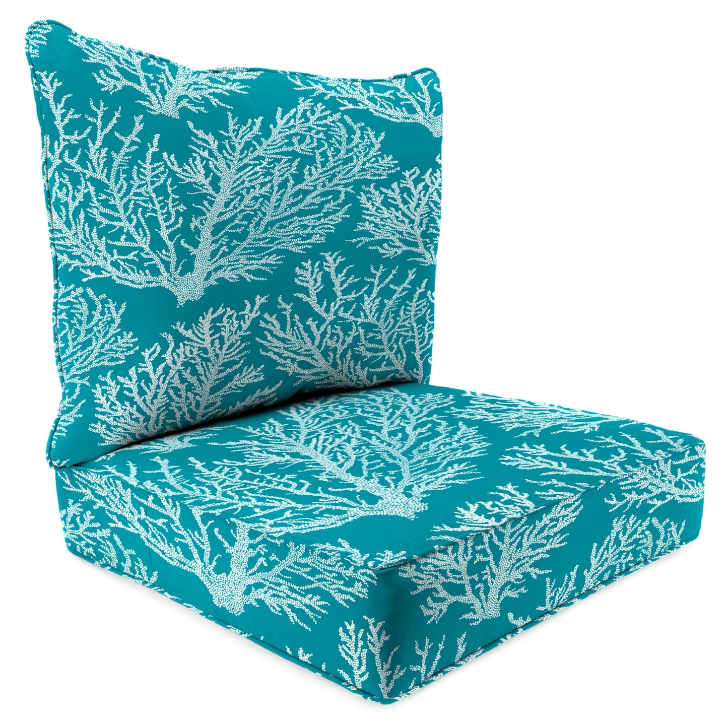 Jordan Manufacturing 46.5" x 24" Seacoral Turquoise Nautical Rectangular Outdoor Deep Seat Chair Cushion Set with Welt