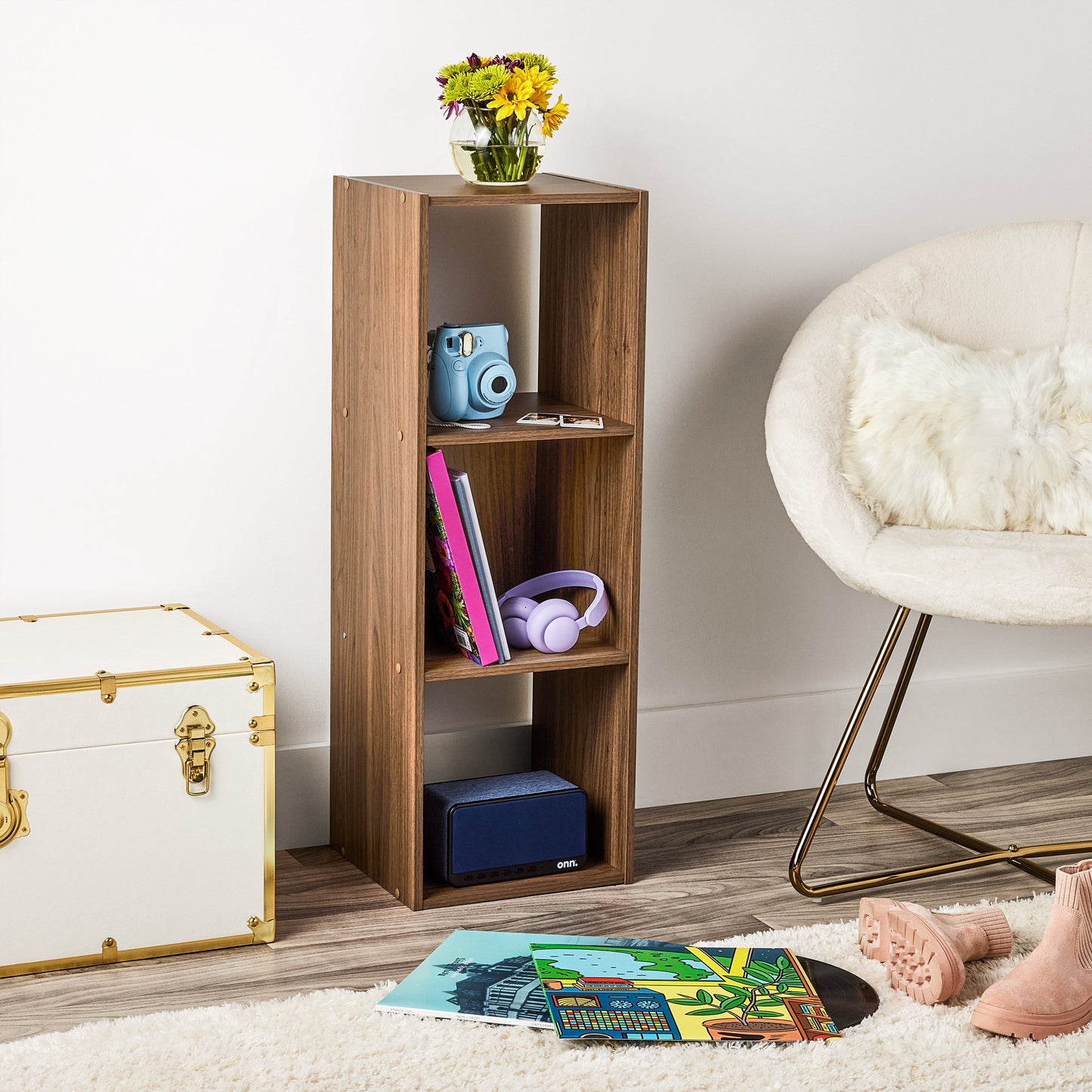 Mainstays 11" 3-Cube Storage Organizer, Warm Walnut