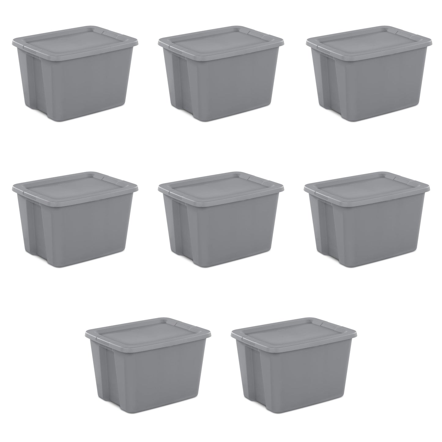 Sterilite 18 Gallon Plastic Storage Container with Snap-On Lid, Gray, 8 Pack