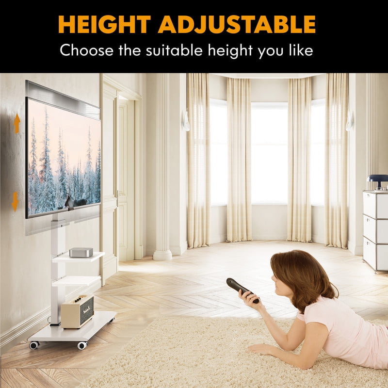FITUEYES Rolling TV Stand for 32-70 inch with Two Shelf,White