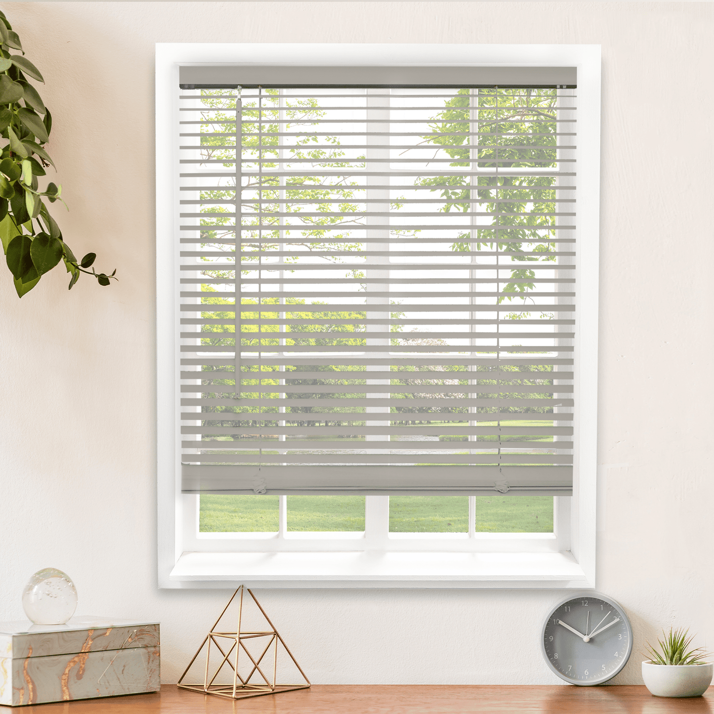 Chicology Cordless 1" Vinyl Mini Window Blinds Gloss Gray 32.5"W X 48"H
