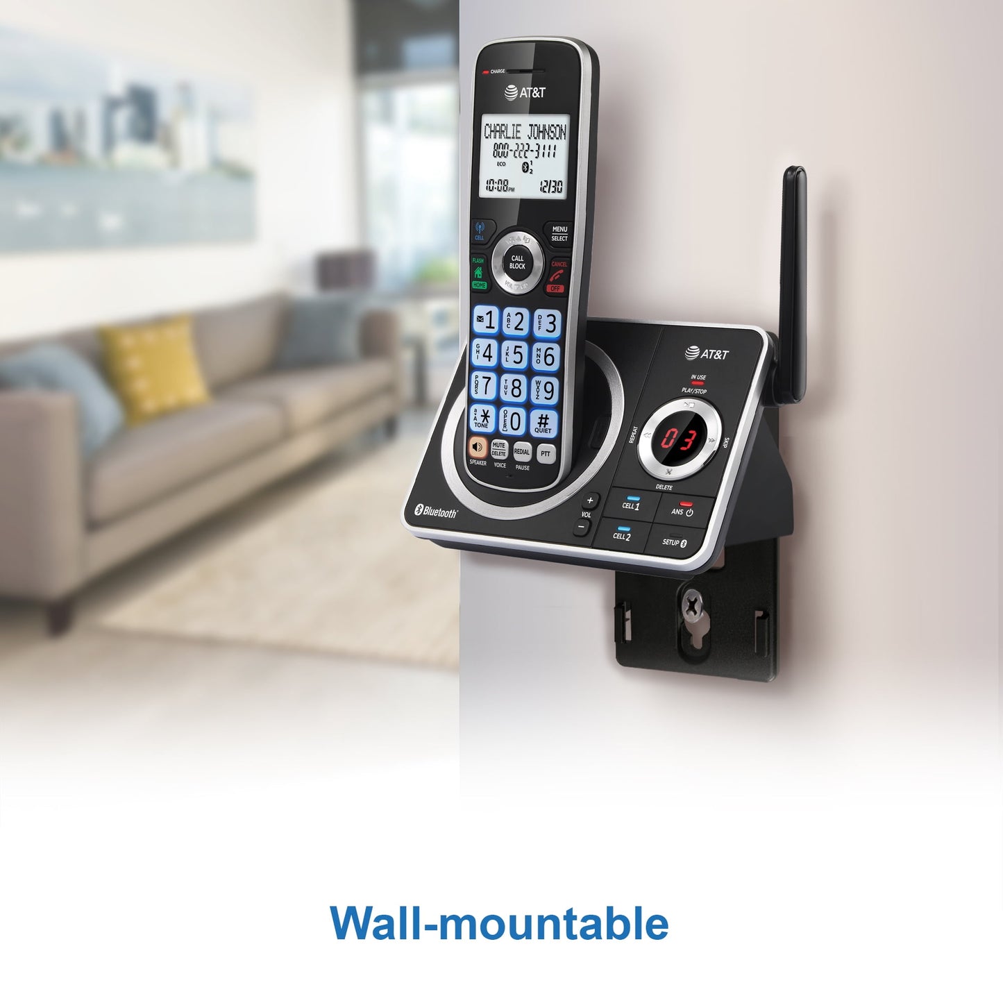 AT&T 2-Handset Expandable Cordless Phone with Unsurpassed Range, Bluetooth Connect to Cell, Smart Call Blocker and Answering System, DLP72212 (Black)