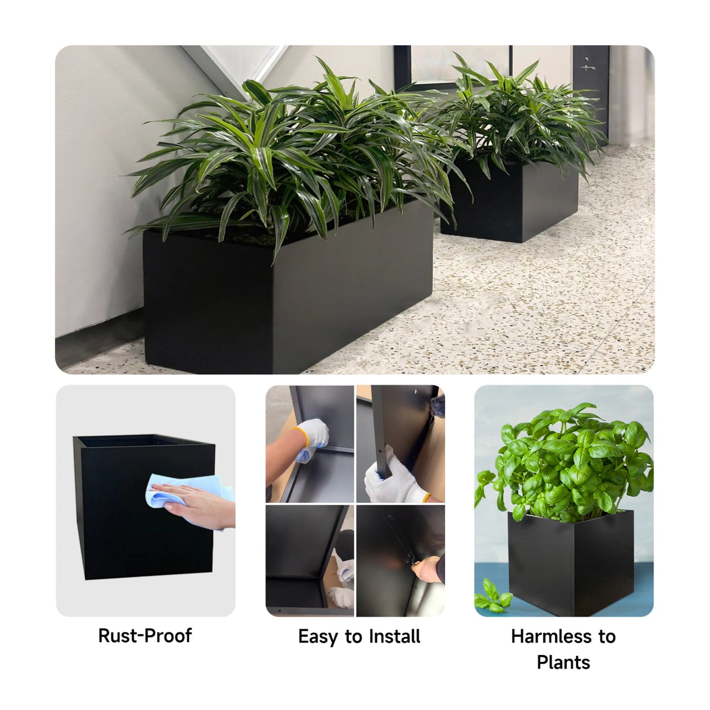 32"x12"x16" Planter Box with Drainage Holes for Outdoor Plants Garden Pot Rectangular Tall Flower Vase Metal Steel Heavy Duty for Yard Patio Deck Hotel Front Porch Large Container Decorative