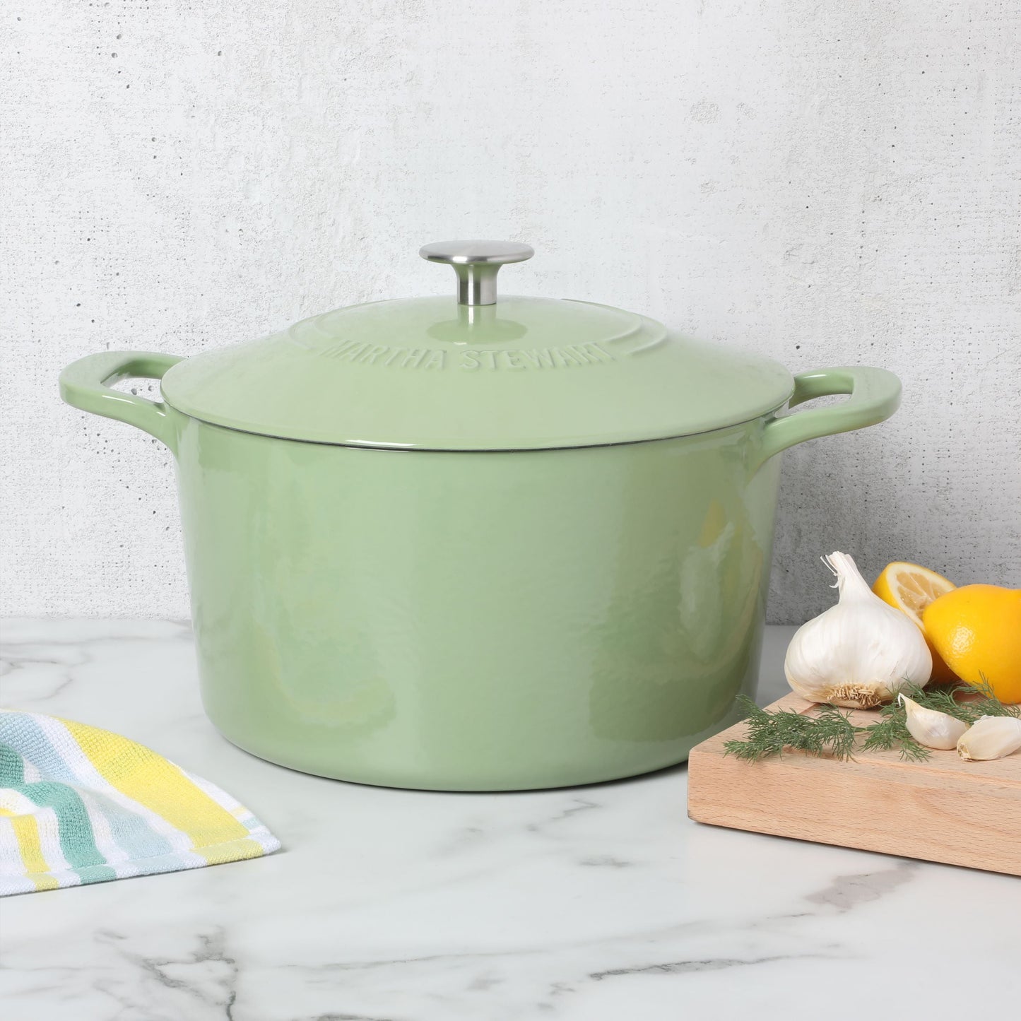 Martha Stewart Everyday Eastwick 7qt Enamel Cast Iron Dutch Oven, Sage