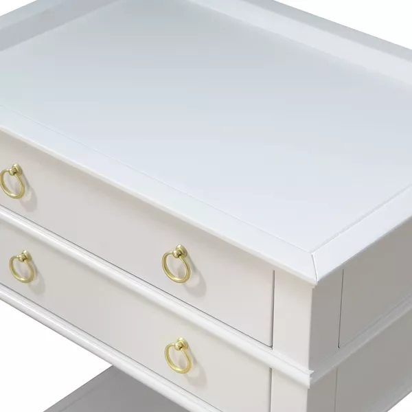 Comfort Pointe Clara Nightstand White: Recessed Top, 2 Drawers, Open Shelf, Painted MDF, Wood Frame