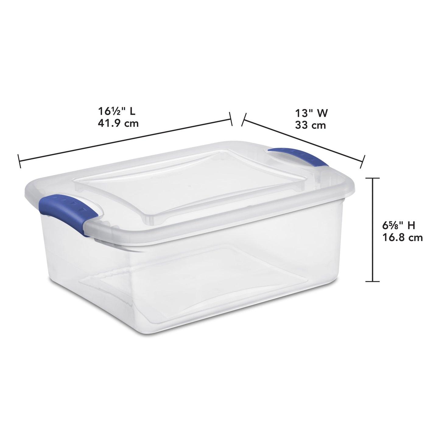 Sterilite 15 Quart Latch Box, Clear Plastic Storage Bin with Clear Lid, Blue, 10 Pack