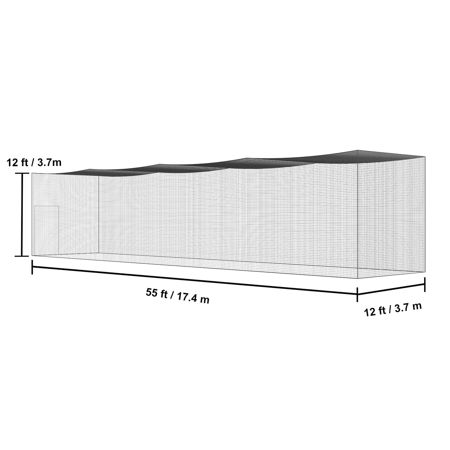 KFFKFF Portable Softball Baseball Batting Cage with Storage Bag, Black, 55 x 12 x12ft