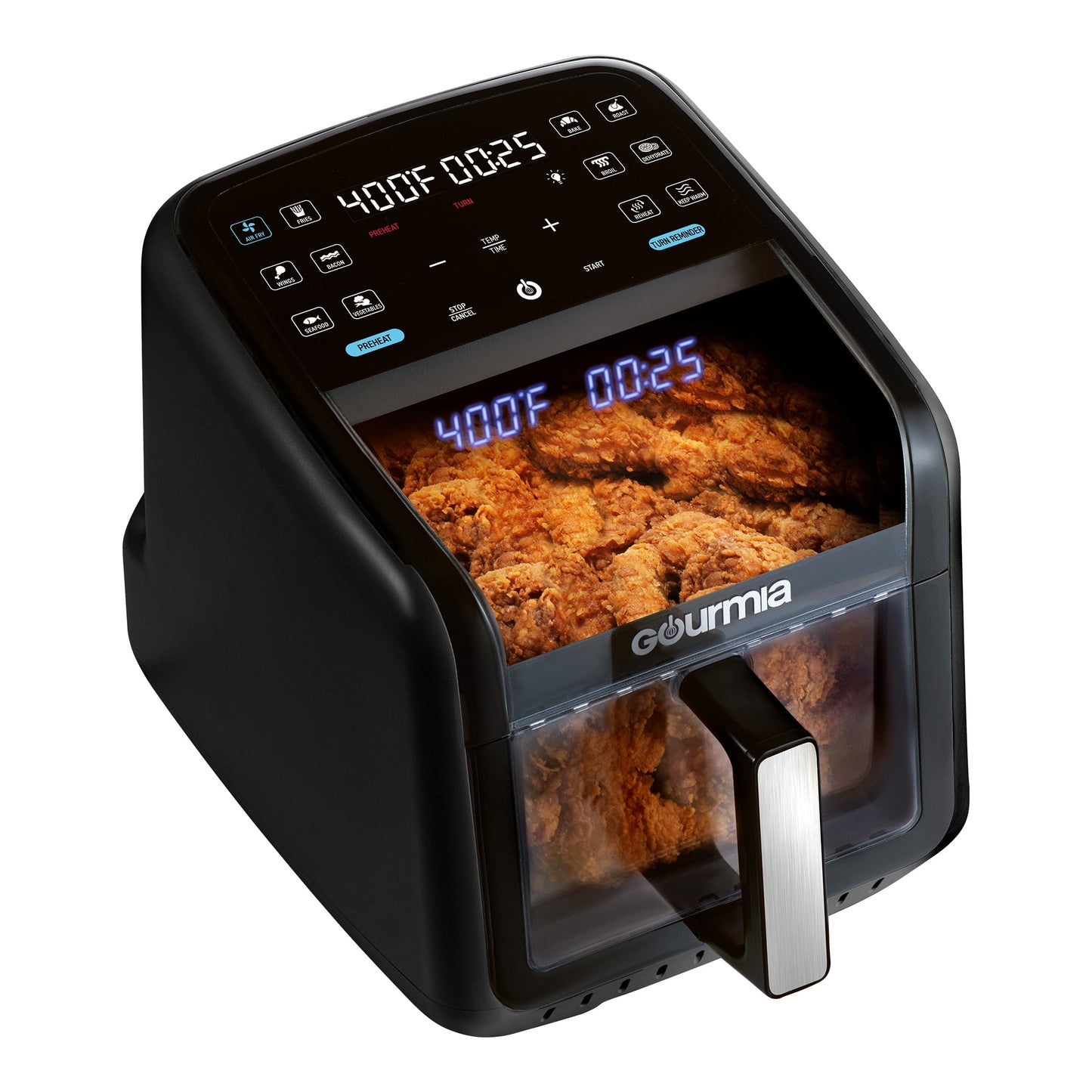 Gourmia Panorama 7-QT Digital Air Fryer w/ Panoramic View, Holographic Display, & 12 Presets, Black, New