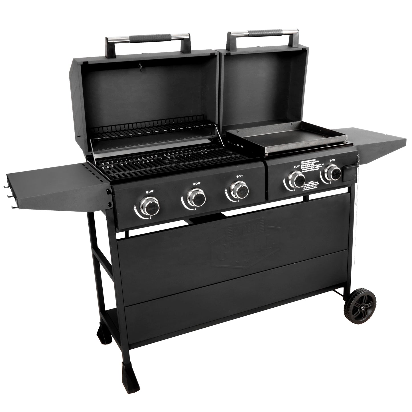 Expert Grill 5 Burner Combination Propane Gas Grill and Propane Griddle, Black, New