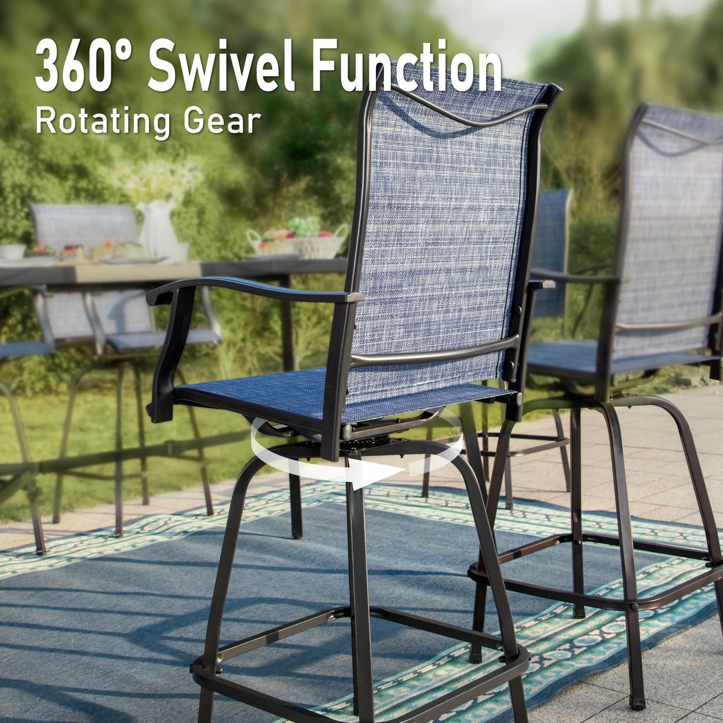 Summit Living 3 Pieces Outdoor Patio Swivel Bar Stools Set, Metal Bar Height Bistro Set for 2 People, Blue