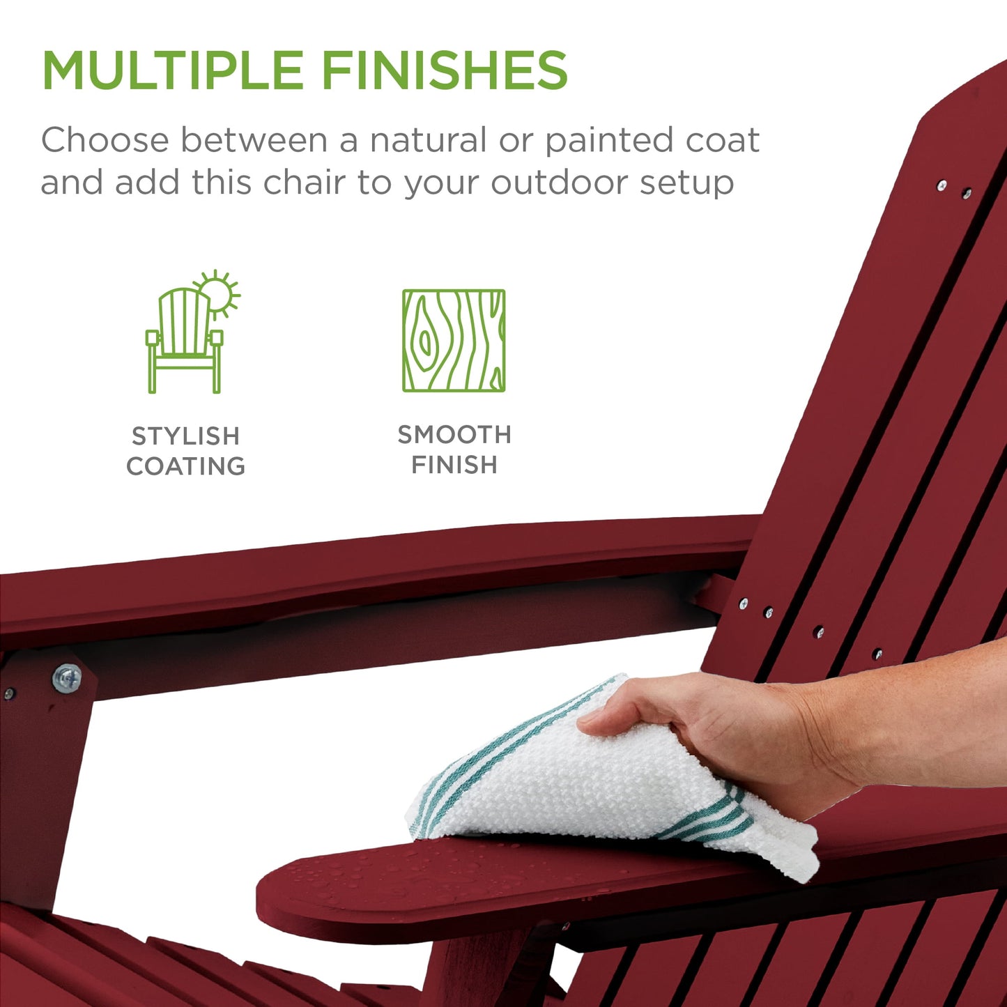 Best Choice Products Folding Adirondack Chair Outdoor, Wooden Accent Lounge Furniture w/ 350lb Capacity - Red