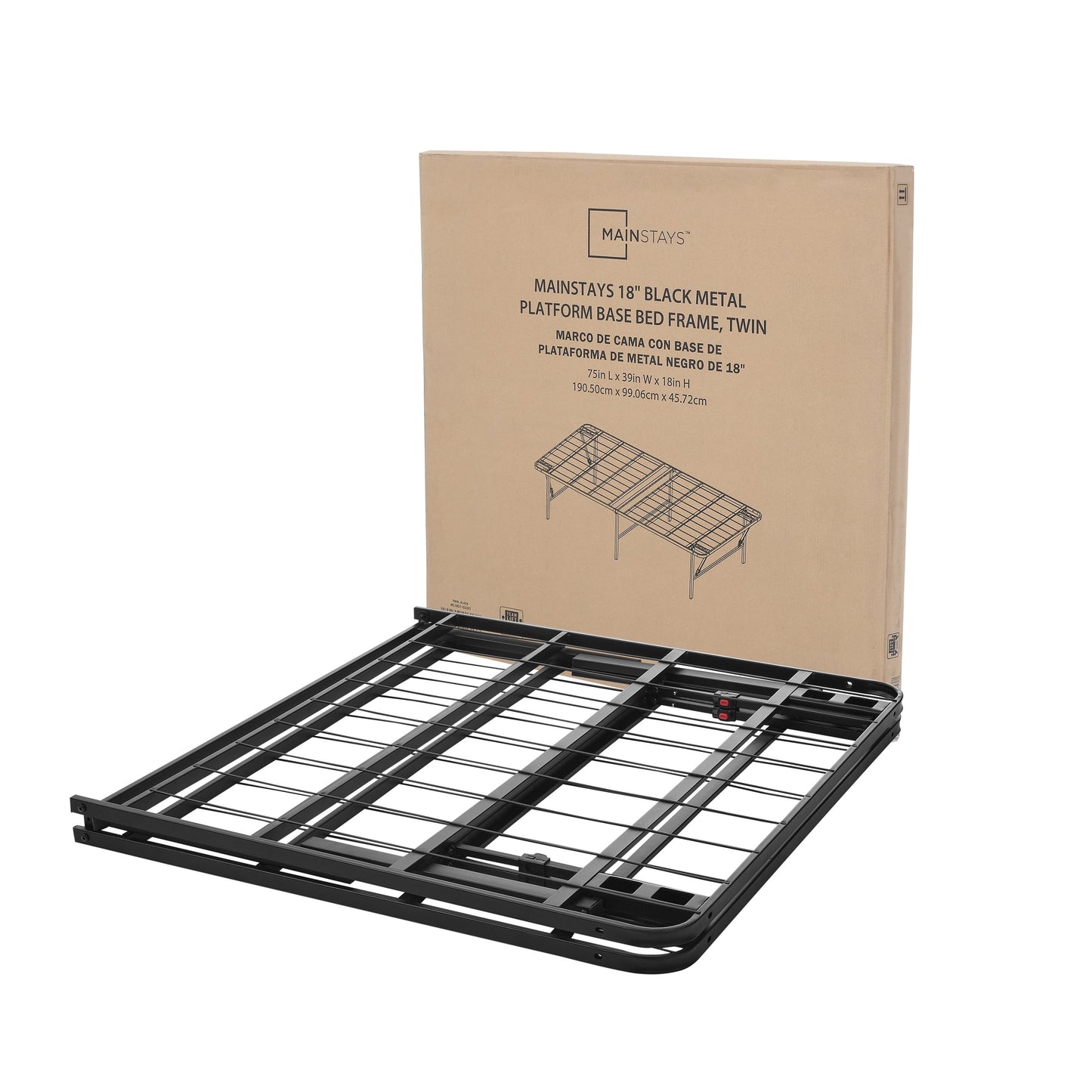 Mainstays Twin 18" High Profile Foldable Steel Platform Bed Frame with Storage Space Under Frame, No Box Spring Required, Black
