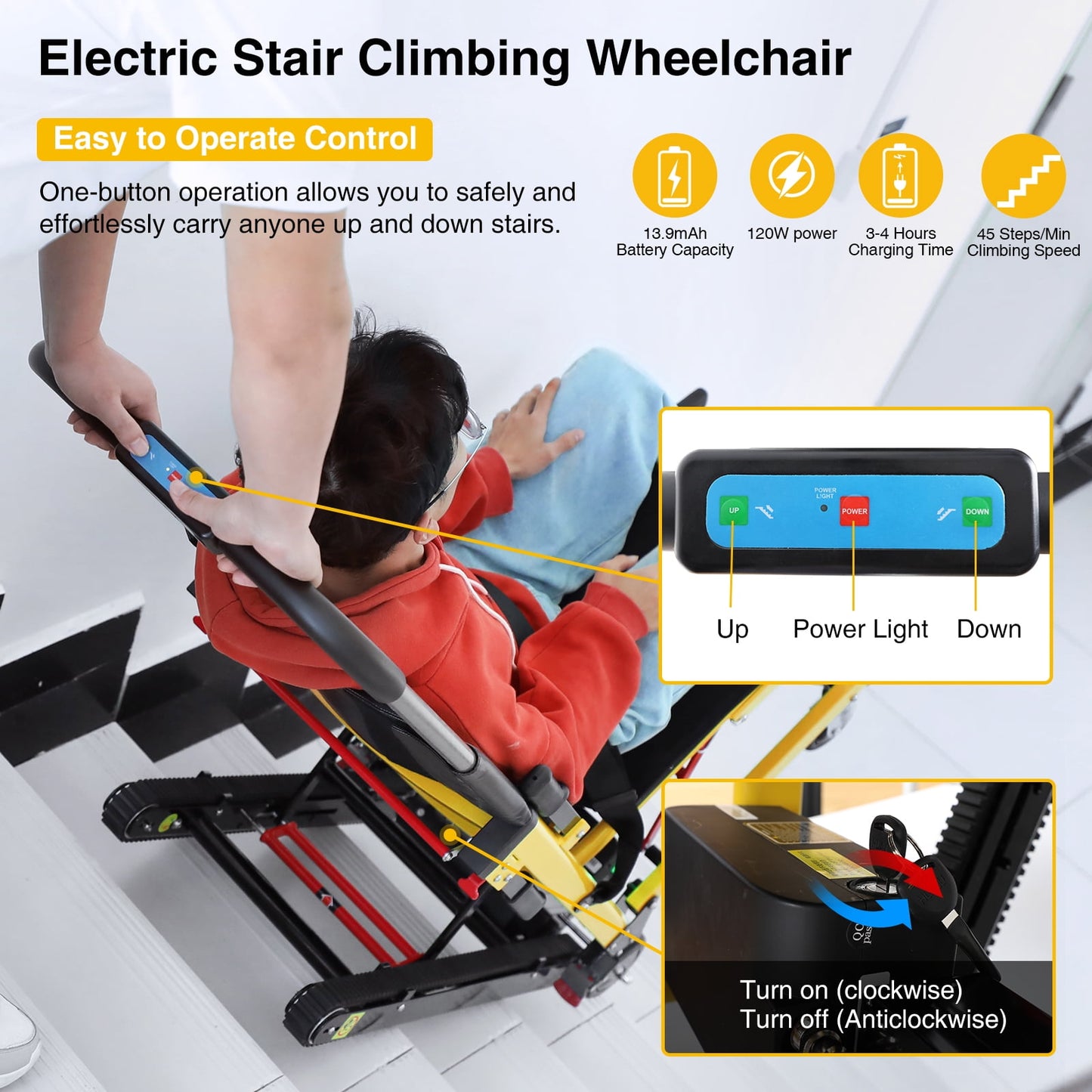 Rocita Portable Electric Chair, Track Climbing Wheelchair, Assist Stair Chair Electric Wheelchair, 440 lb Limit