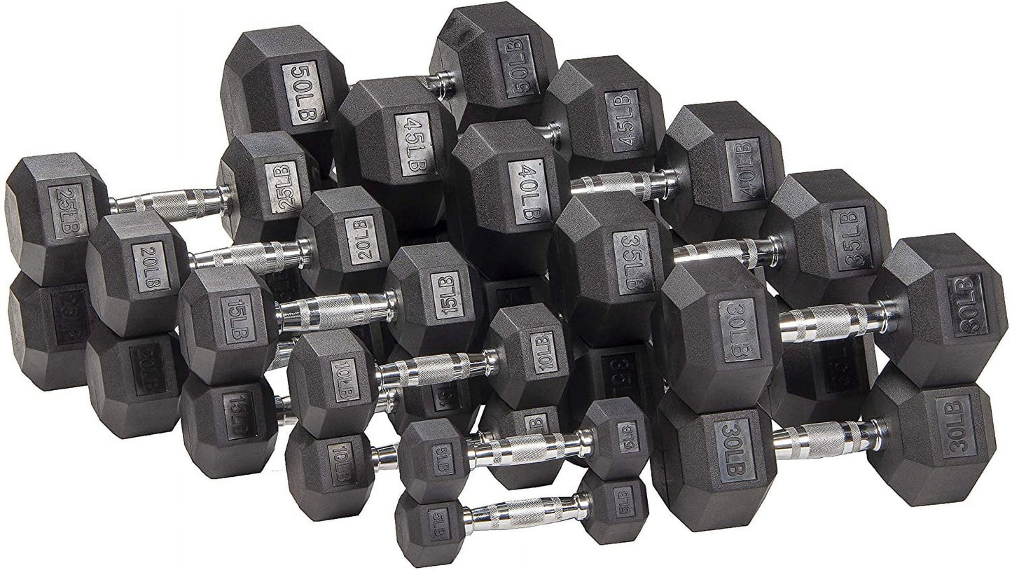 BalanceFrom Rubber Encased Hex Dumbbells, 35 lbs Pair, Black