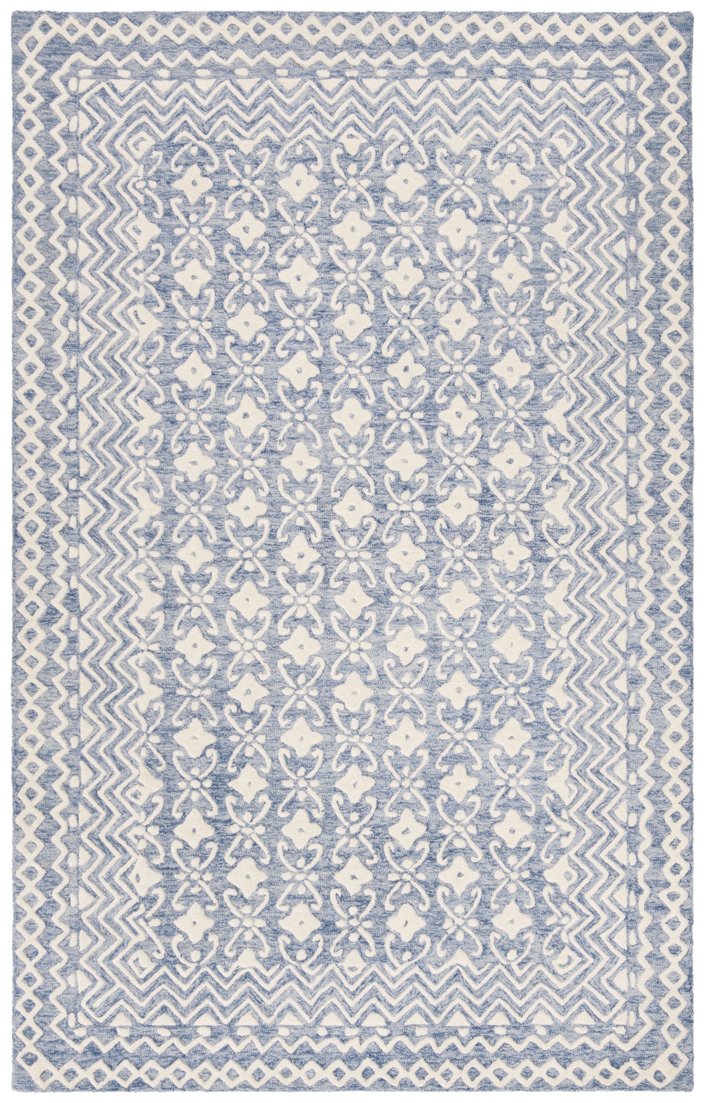 SAFAVIEH Blossom Azura Geometric Wool Area Rug, Blue/Ivory, 8' x 10'