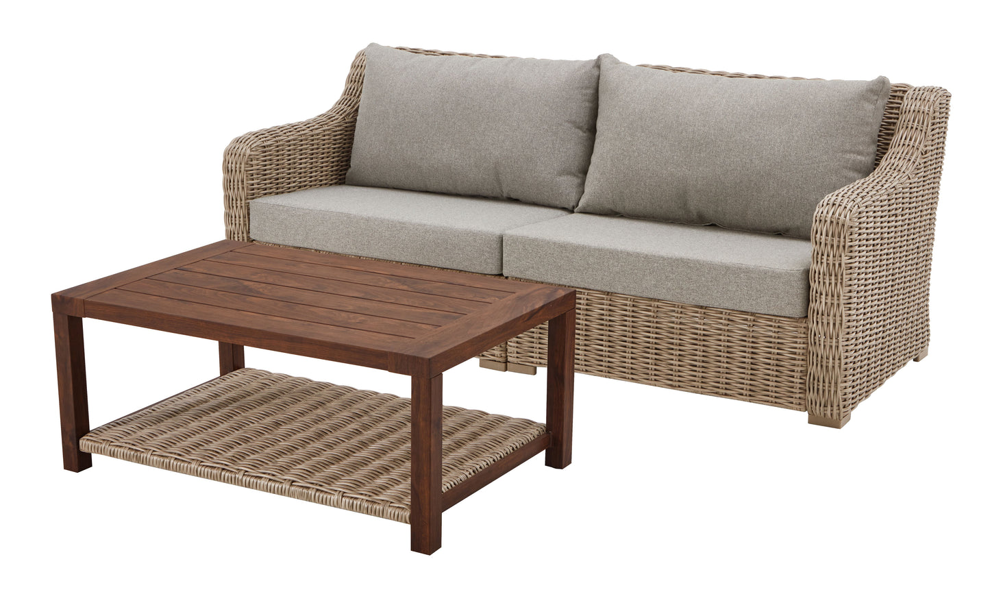 Better Homes & Gardens Bellamy 2 Piece Wicker Outdoor Sofa Gray Cushions & Coffee Table Set with Patio Cover