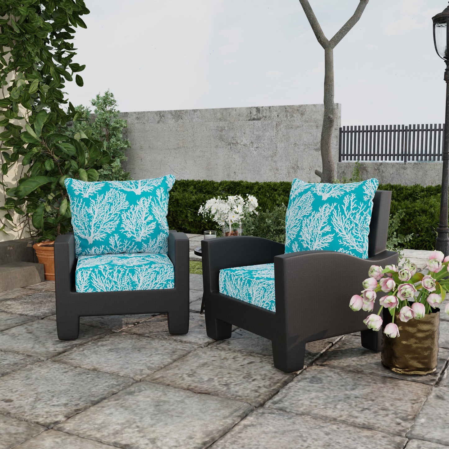 Jordan Manufacturing 46.5" x 24" Seacoral Turquoise Nautical Rectangular Outdoor Deep Seat Chair Cushion Set with Welt